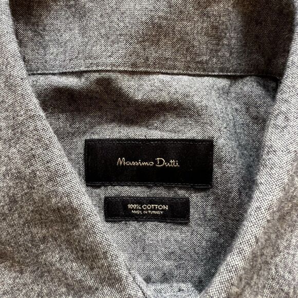 Massimo Dutti Mens Grey Button Down Shirt Size L Regular Fit 100% Cotton NWT - Picture 2 of 6